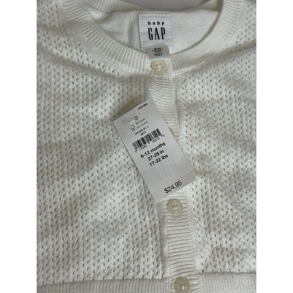 Baby Gap Cardigan Sweater 6-12‎ Months White Knit Button Up Newborn Infant Top